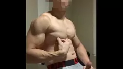 Muscular Asian Stud Jerks Off and Erupts